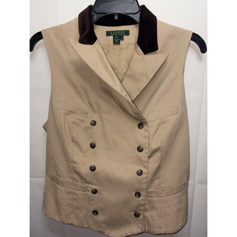 RALPH LAUREN Equestrian Double Breast Vest Size 10 Beige Horse Riding Bridgerton - Picture 4 of 9